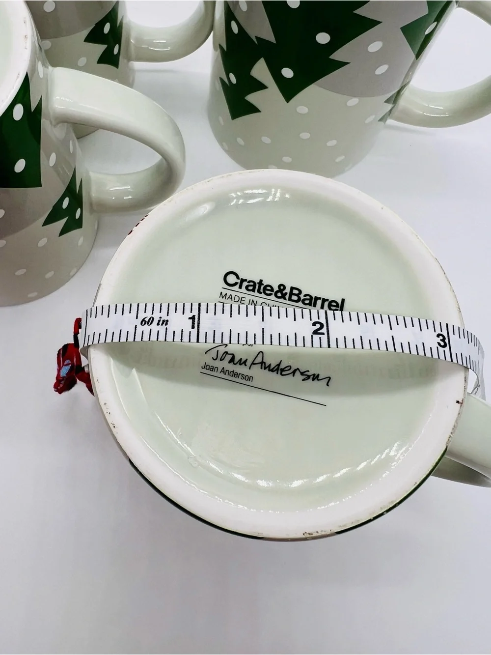 Crate&Barrel Sage Green Snowman Mug Set of 4 with Red Accents